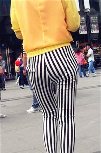 条纹紧身铅笔裤紧裹圆臀MM[167M/MP4]