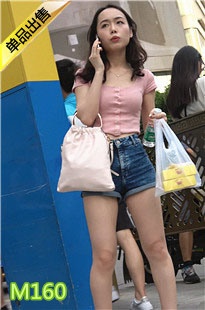 4K-蓝色紧身牛仔热裤高跟MT圆润翘臀美女M160[1.68G]